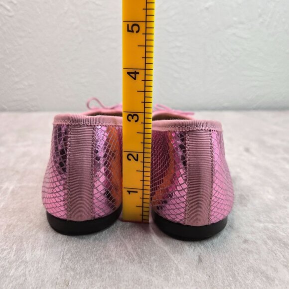 J. Crew Ballet Flats Size 7.5 Metallic Pink Leather Dressy Bow Ballerina Shoes - Picture 5 of 11